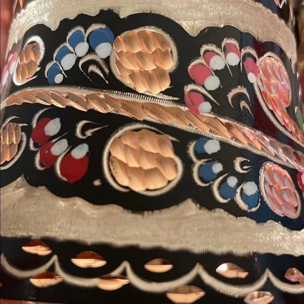 Turkish Handmade Multicolor Design Coffee Pot with Wood Handle